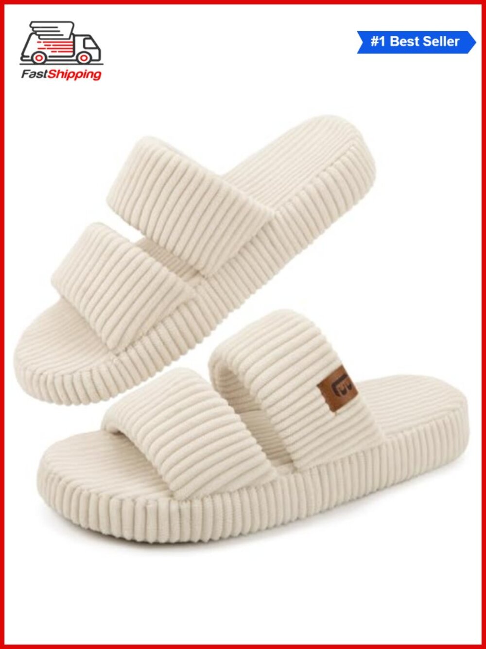 ✨LongBay Women's Open Toe Corduroy Memory Foam Slippers Non-Slip House Shoes